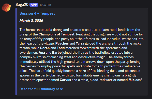 Session summary shared to Discord